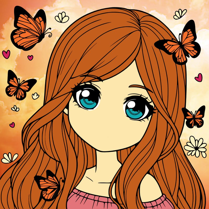 realistic girl with butterflies around her