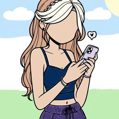 girl with crop top texting on her phone