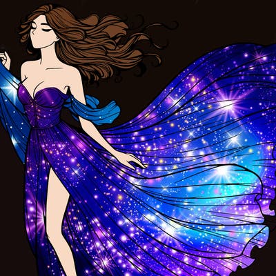 realistic woman in dress flowing the the wind