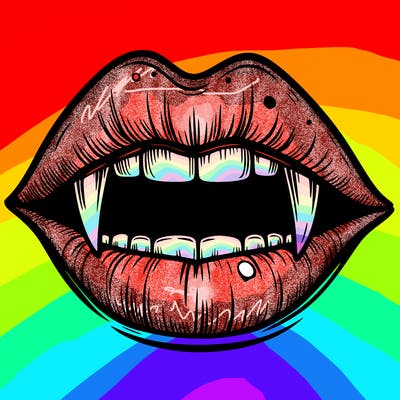 lips with vampire teeth