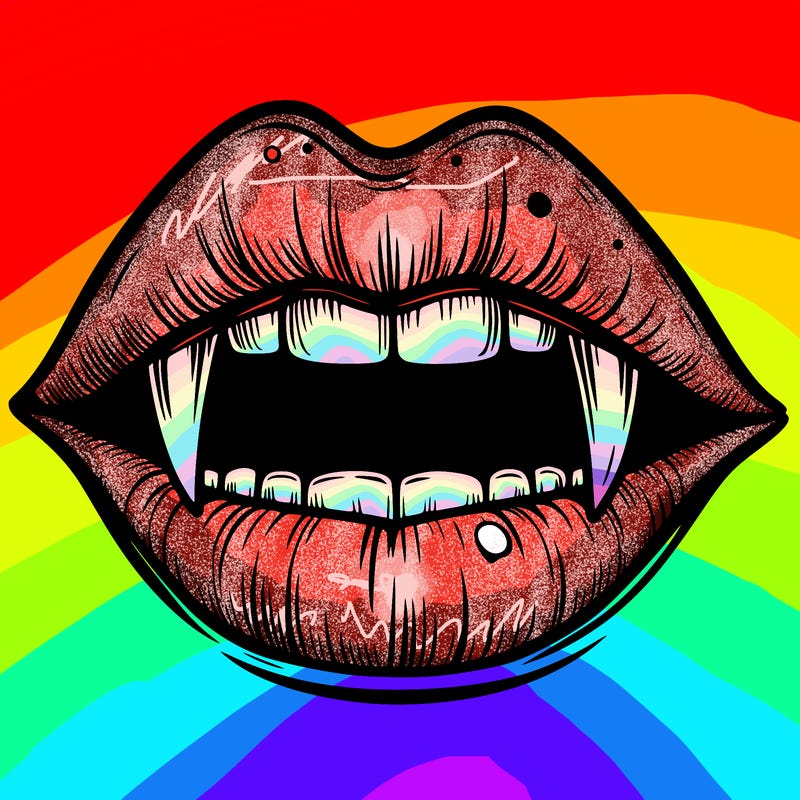 lips with vampire teeth