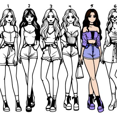 realistic group of full body girls with different aesthetics