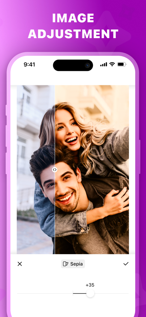 Photo Retouch - Erase Objects - 写真加工アプリでセピアフィルターを適用した写真の、適用前と適応後の比較