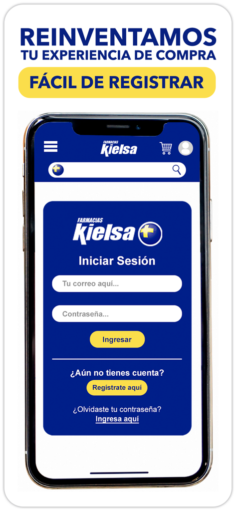 Farmacias Kielsa - Login and registration screen of the Farmacias Kielsa mobile app