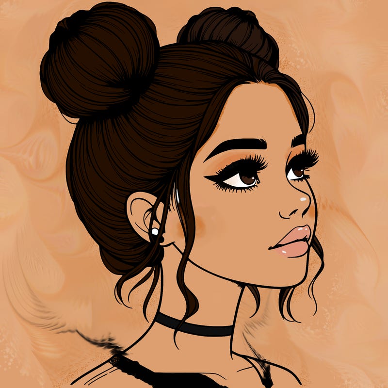realistic girl with buns on the top of her head