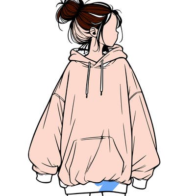 realistic girl with a oversized sweatshirt on and a bun