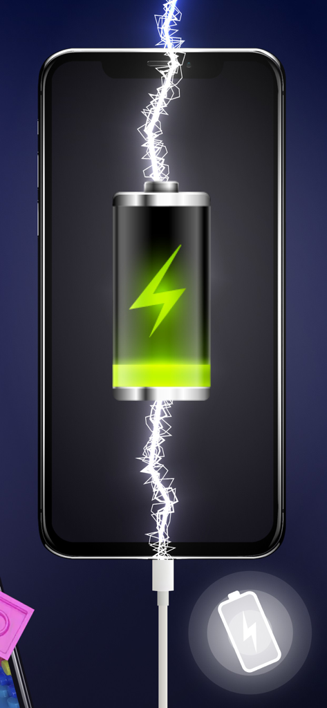 Gravity - Live Wallpapers 3D - iPhone screen showing a 3D electric bolt battery charging animation from the Gravity app