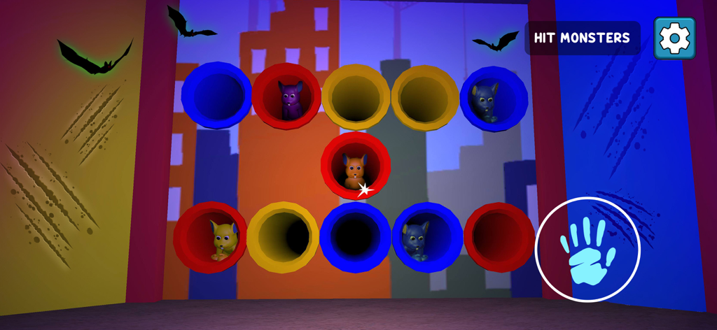 100 Monsters Game: Escape Room - A mini-game level in 100 Monsters Game where players hit cartoon monsters popping out of colorful pipes