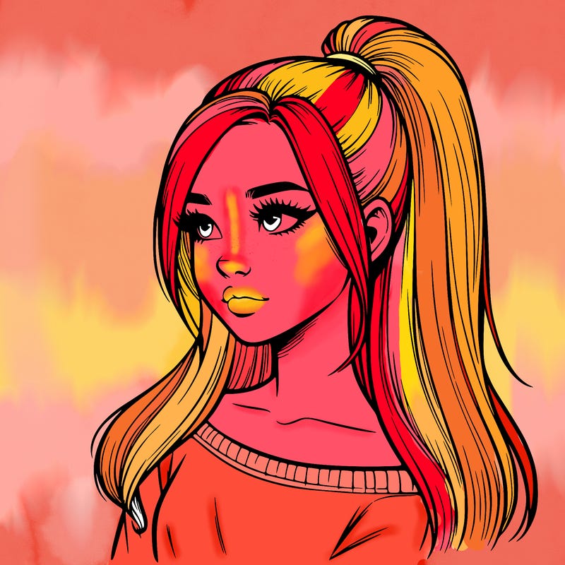 realistic girl with a high ponytail