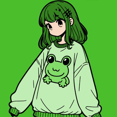 girl wearing frogging sweatshirt