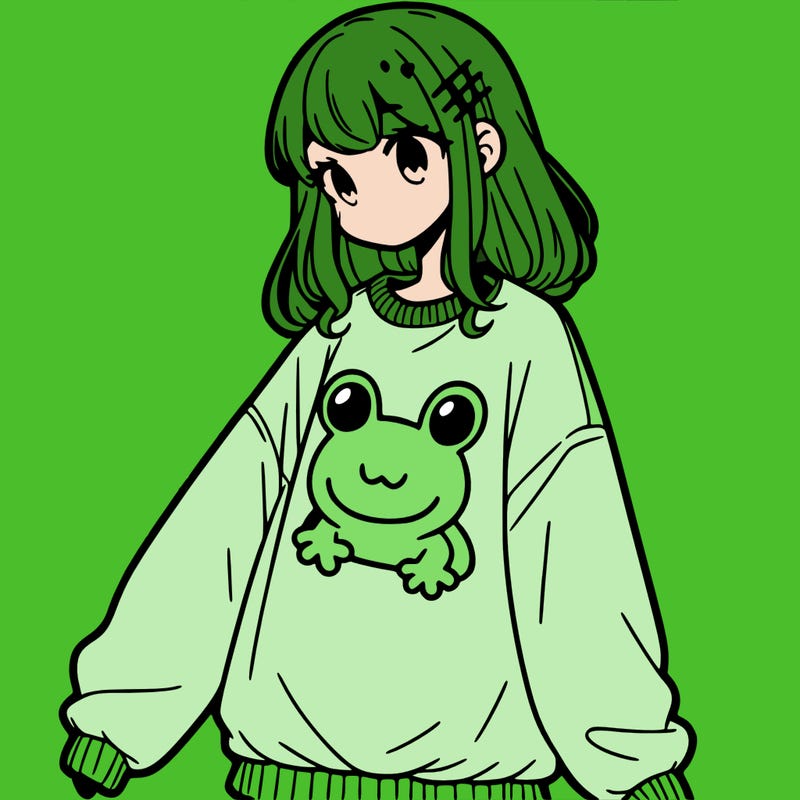 girl wearing frogging sweatshirt