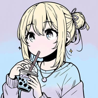 manga character drinking boba