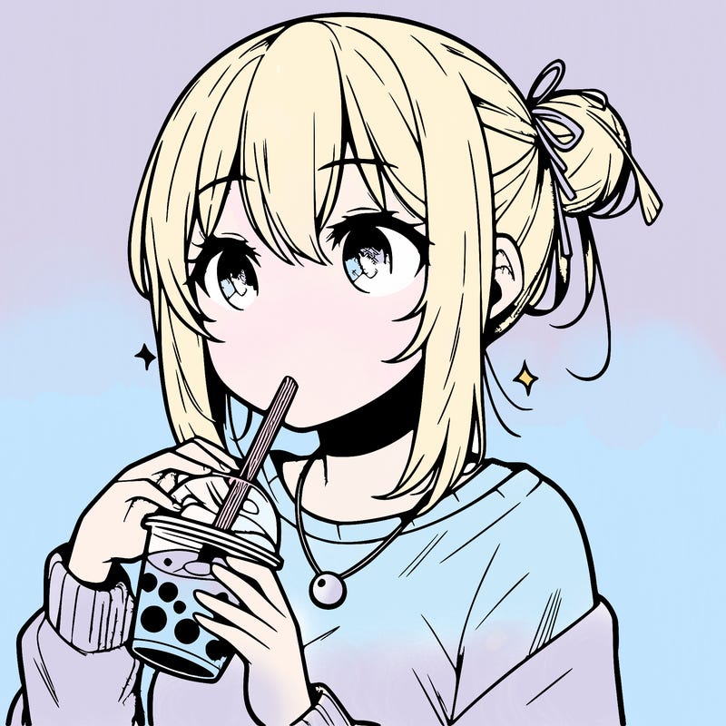 manga character drinking boba