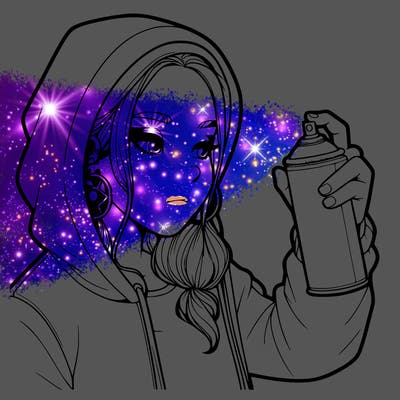 a realistic girl, spray painting