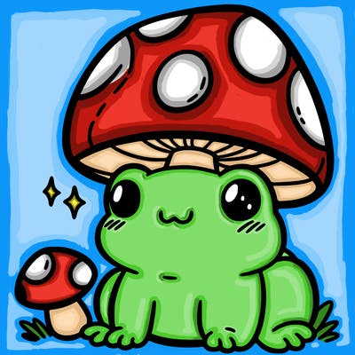 a cute frog with a mushroom hat