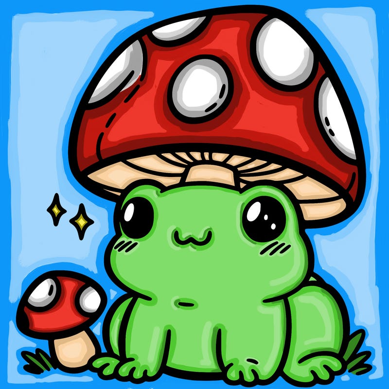 a cute frog with a mushroom hat