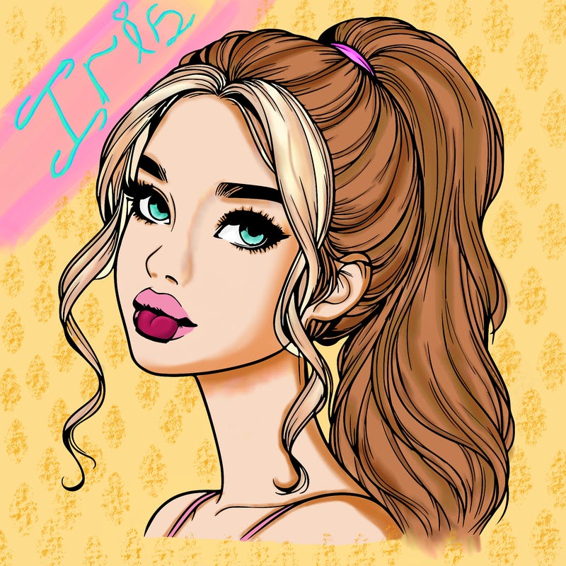 realistic girl with a ponytail on her hair and lips