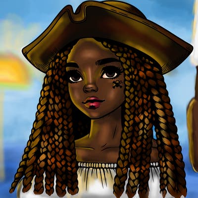 realistic girl with box braids and i realistic pirate hat
