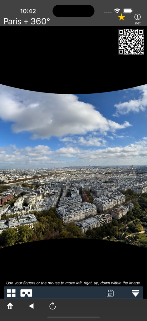 A 360 degree panoramic aerial view of the Paris cityscape and rooftops