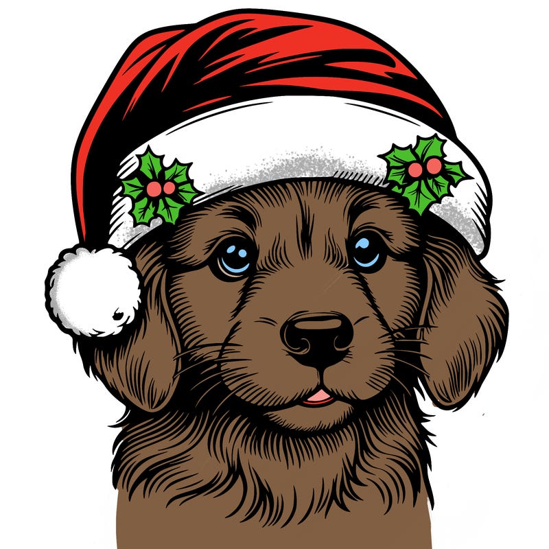 realistic dog wearing a santa hat
