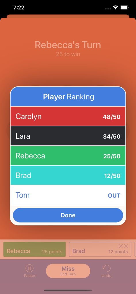 Finska Party app leaderboard screen showing player rankings and scores