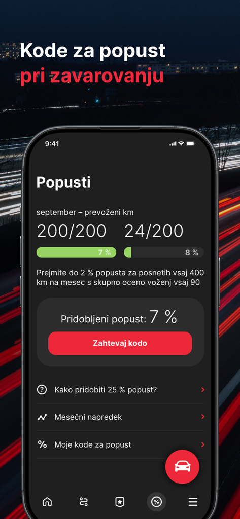 DRAJV - DRAJV app dashboard showing insurance discount percentage and driving progress bars