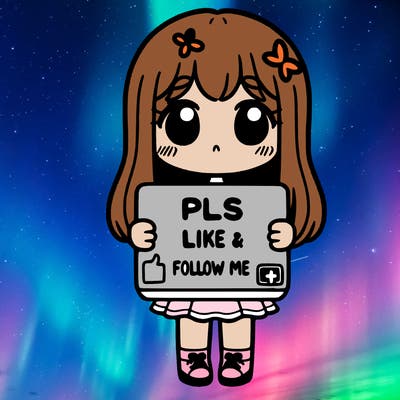 girl holding a sign that says pls like and follow me