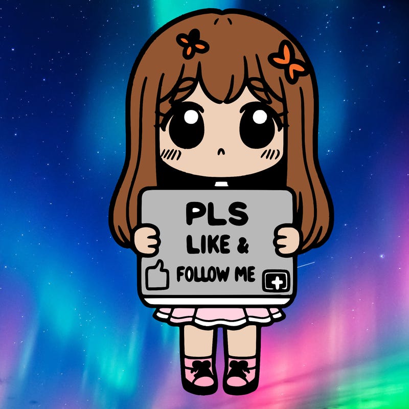 girl holding a sign that says pls like and follow me