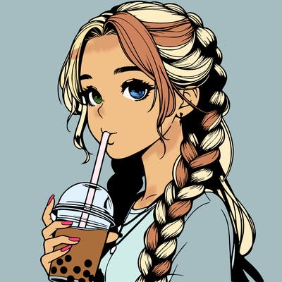 realistic girl with braided hair drinking boba