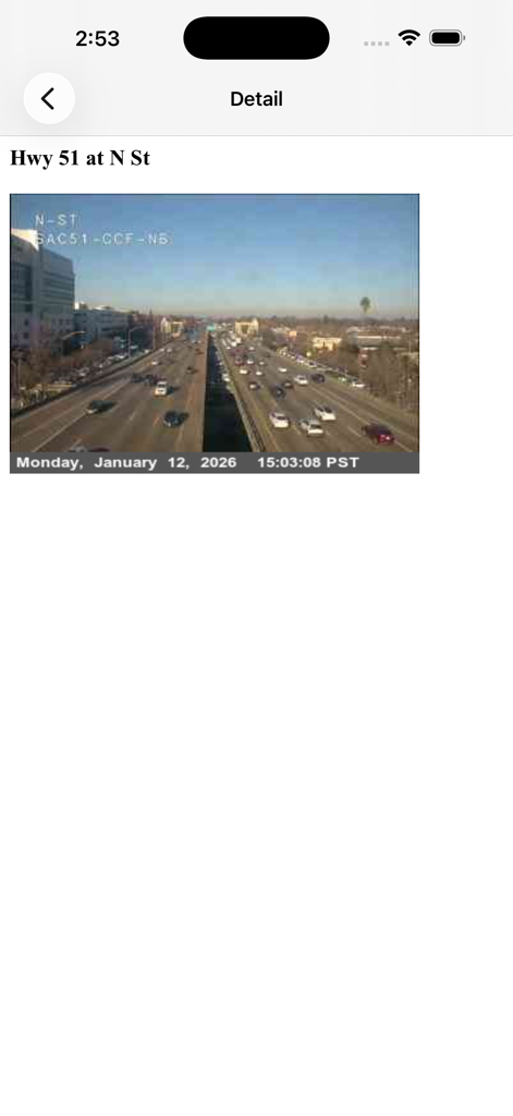 Instantané de la caméra de trafic Caltrans QuickMap de l'autoroute 51 à N Street à Sacramento