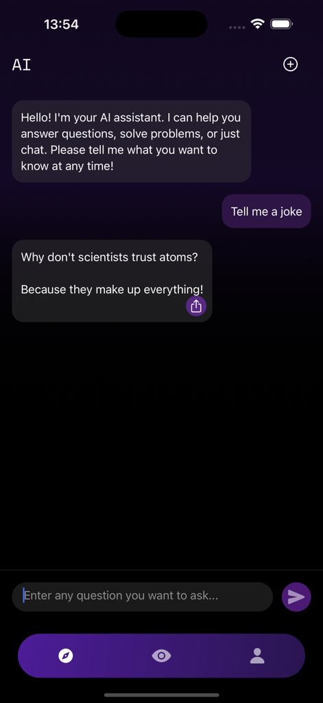 KI-Chat-Oberfläche in der l-mao-App mit einem Witz vom Assistenten