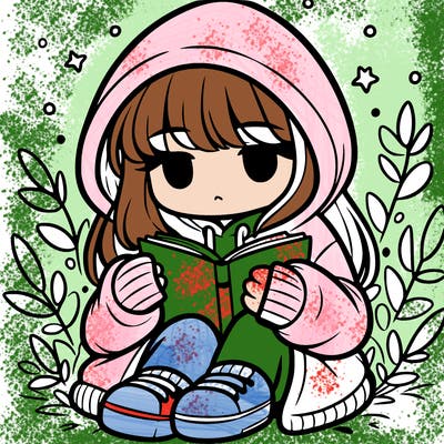 girl in oversized hoodie reading a book