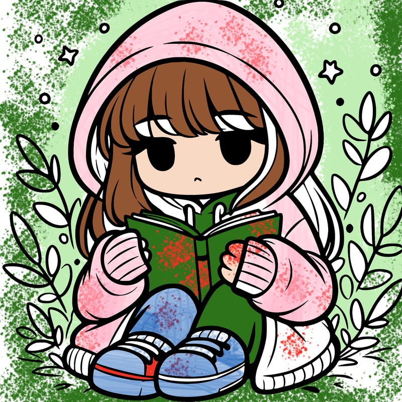 girl in oversized hoodie reading a book