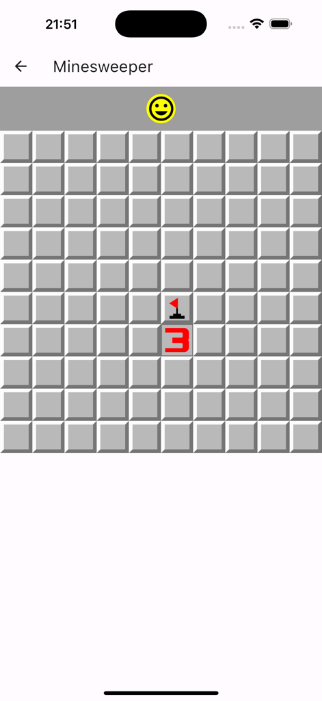 Classic Minesweeper puzzle game interface with a grid and smiley face
