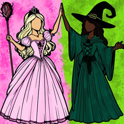 detailed realistic split of a princess and a witch