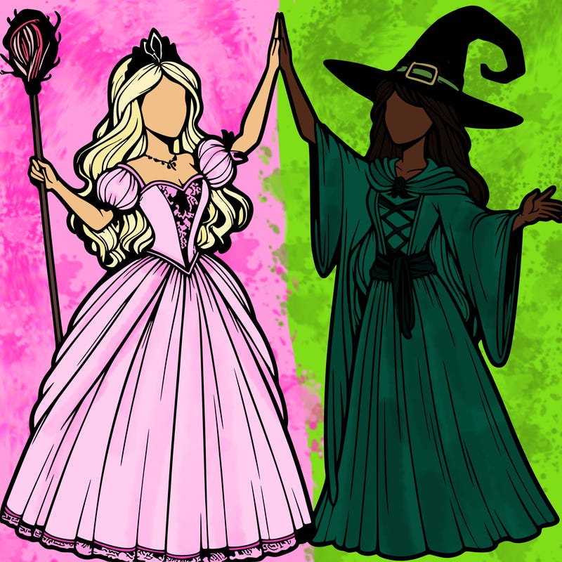 detailed realistic split of a princess and a witch