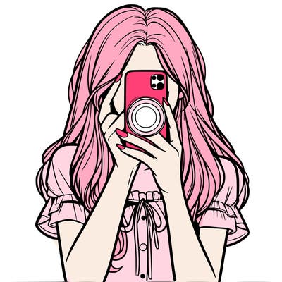 a realistic girl holding her phone taking pictures