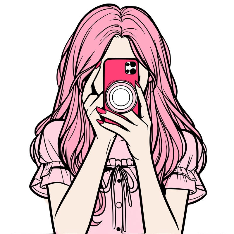 a realistic girl holding her phone taking pictures