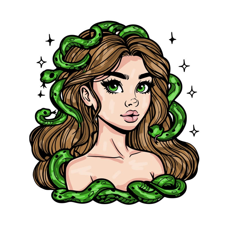 realistic girl with snakes as hair