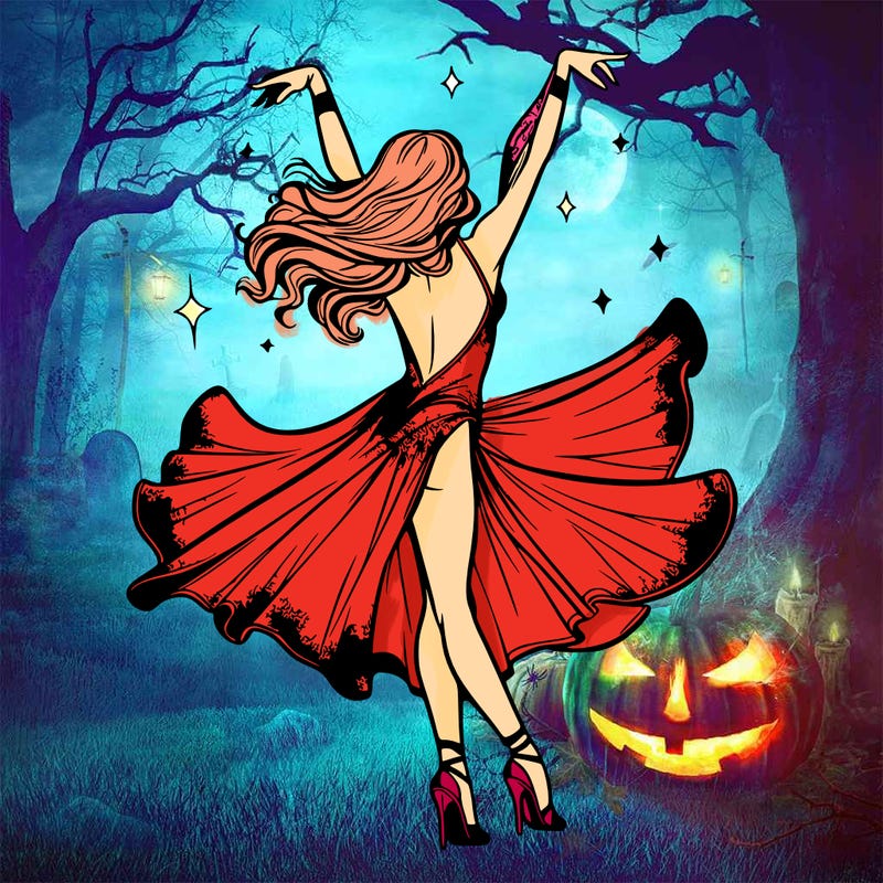 dancer dancing with a shimmery costume on realistic