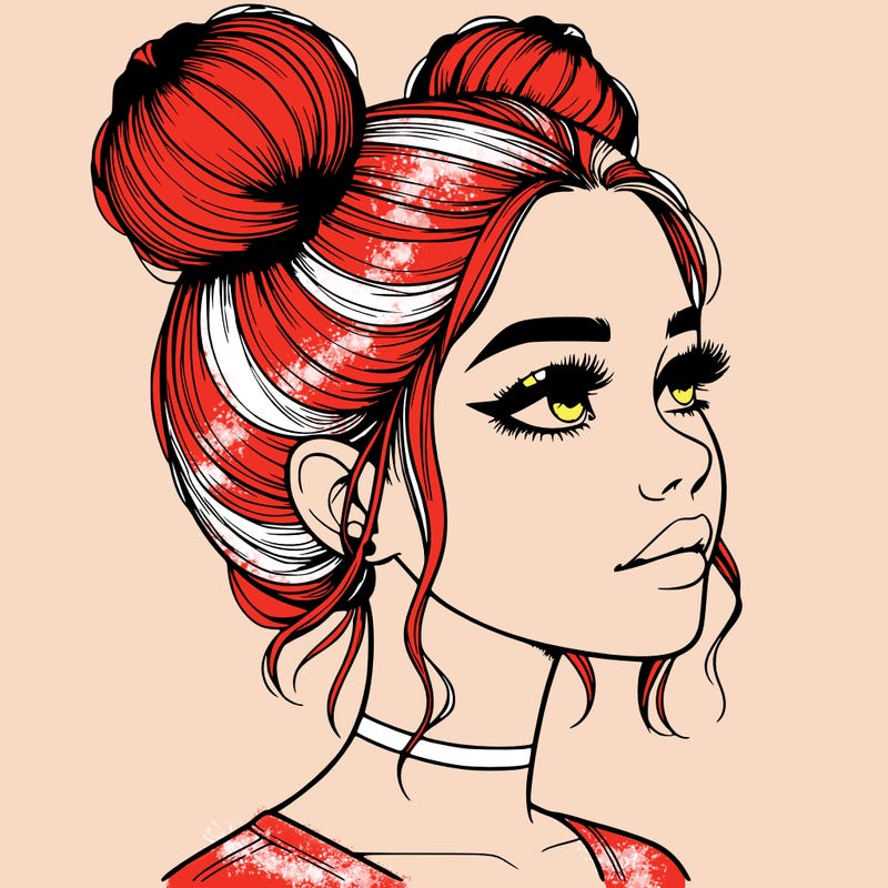 realistic girl with buns on the top of her head