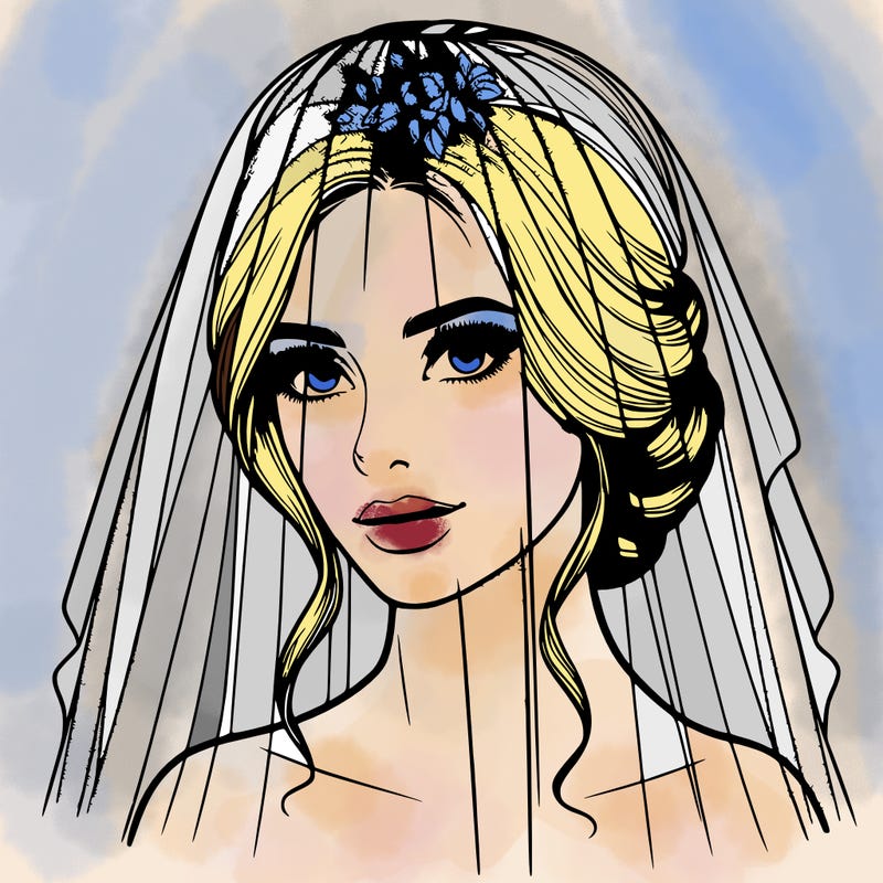 realistic woman with wedding veil head only