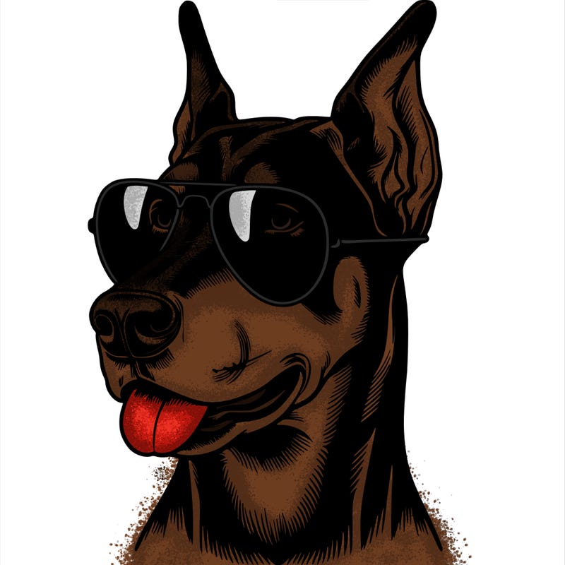 a realistic doberman with aviator glasses on