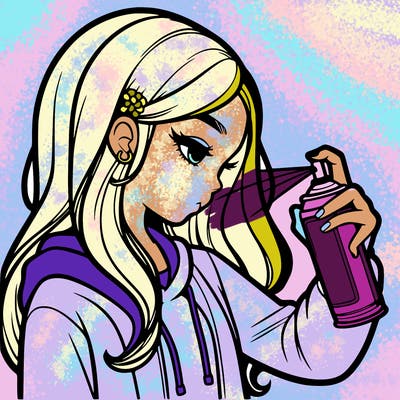a realistic girl spray painting