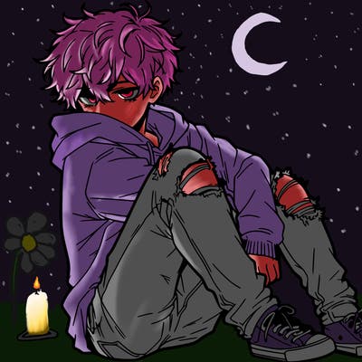 a male hoddie ripped jeans messy hair anime