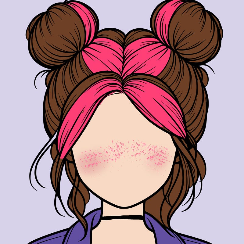 realistic girl with buns on the top of her hair