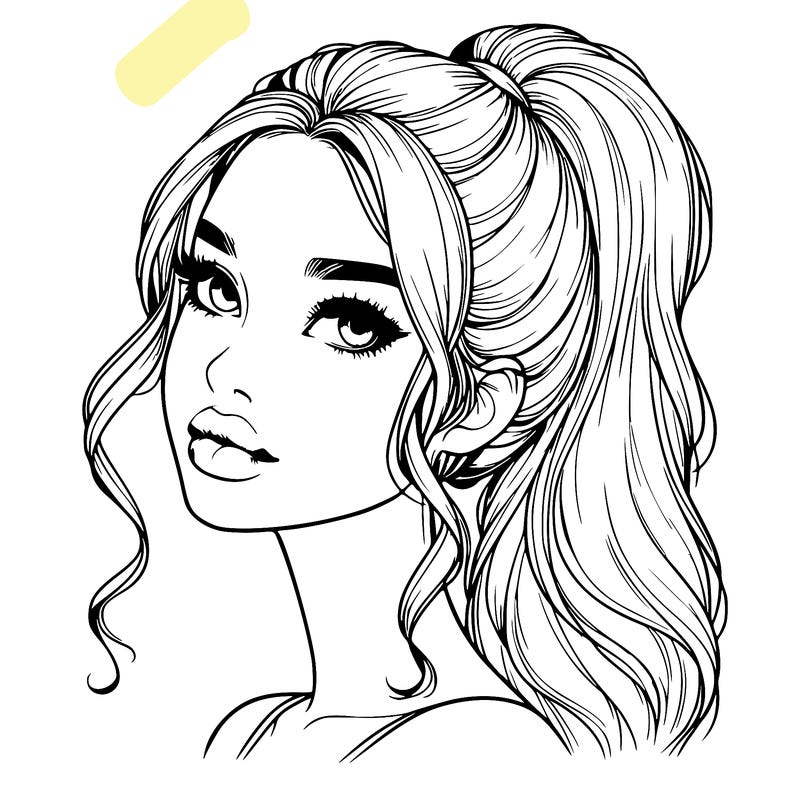 realistic girl with a ponytail on her hair and lips