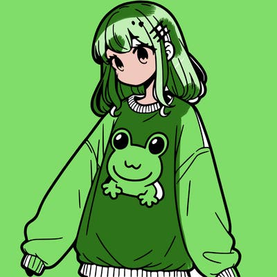 girl wearing frogging sweatshirt