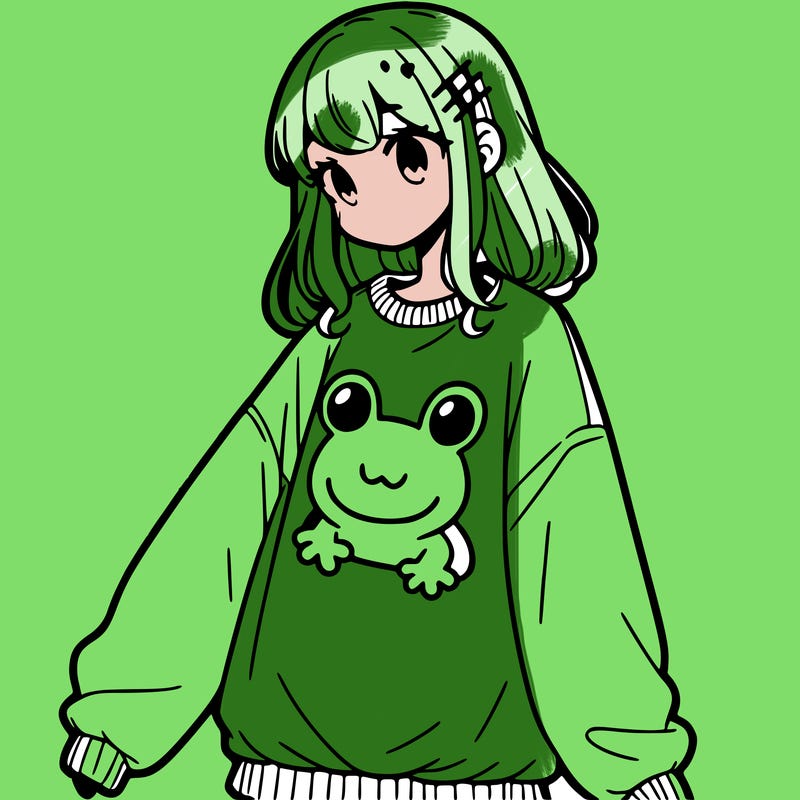 girl wearing frogging sweatshirt