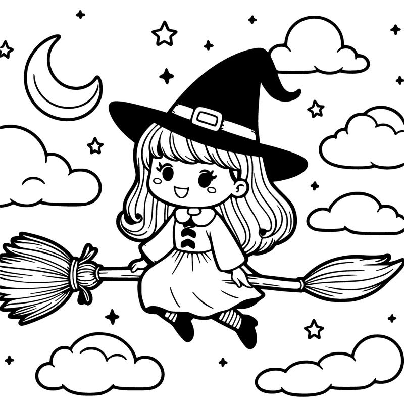 which which that is flying on her broomstick in the sky
